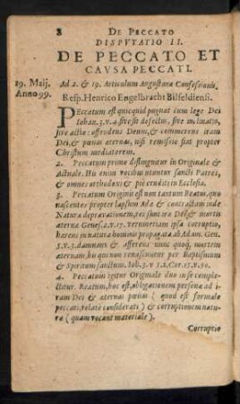 Disputatio II. De Peccato Et Causa Peccati.