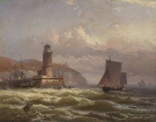 Leuchtturm mit Segelschiffen (Cap de la Hève bei Le Havre, Normandie)