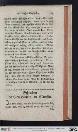 [Briefwechsel des Fräuleins Clarisse mit Lady Hariote]