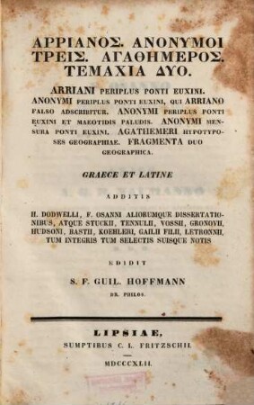 Periplus Ponti Euxini : anonymi periplus Ponti Euxini, qui Arriano falso adscribitur