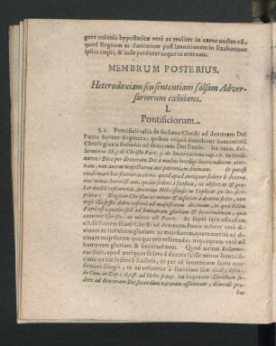 Membrum Posterius. Heterodoxiam seu sententiam falsam Adversariorum exhibens.