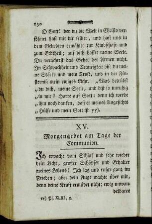 XV. Morgengebet am Tage der Communion.