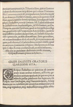 Crispi Sallustii Oratoris Clarissimi Vita.