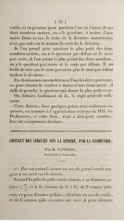 Contact des cercles sur la sphère, pa la geométrie.