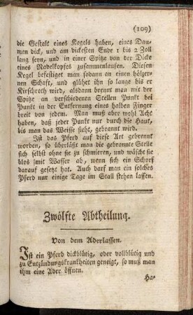 Zwölfte Abtheilung. Von dem Aderlassen