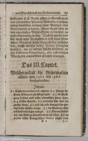Das III. Capitel. Welchergestalt die Reformation allhier von 1562 bis 1566 durchgebrochen