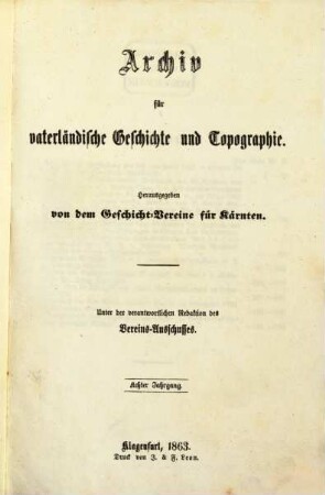 Archiv für vaterländische Geschichte und Topographie. 8, 8. 1863