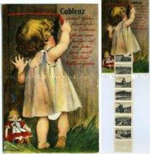 Postkarte mit Leporello mit Ansichten aus Koblenz