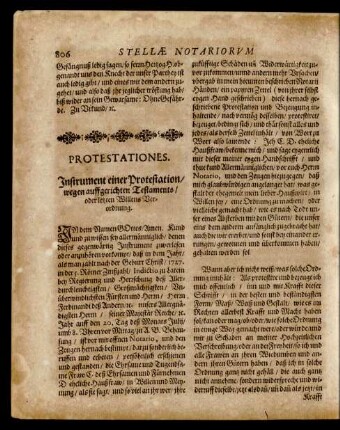 Protestationes. Instrument einer Protestation/ wegen auffgerichten Testaments/ oder letzten Willens Verordnung.