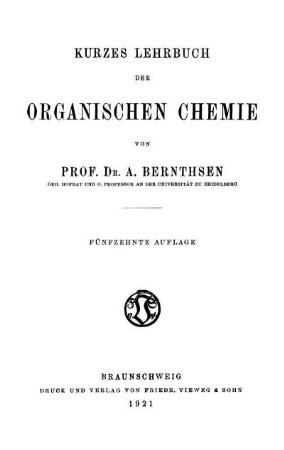 Kurzes Lehrbuch der organischen Chemie