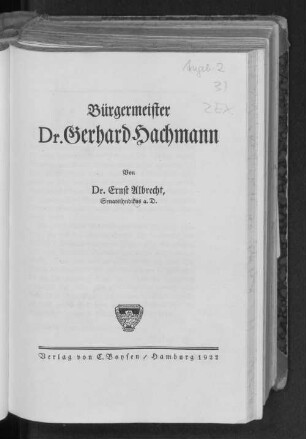 Bürgermeister Dr. Gerhard Hachmann
