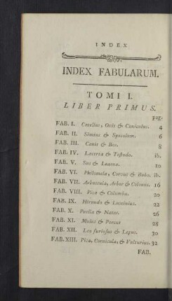 Index Fabularum. Tomi I.