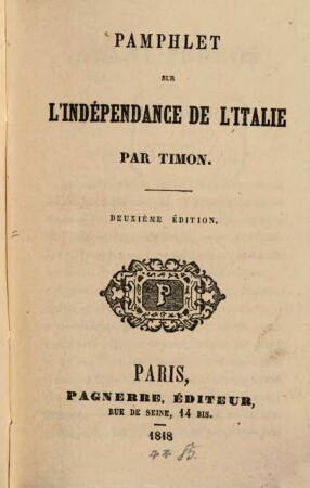 Pamphlet sur l'indépendance de l'Italie