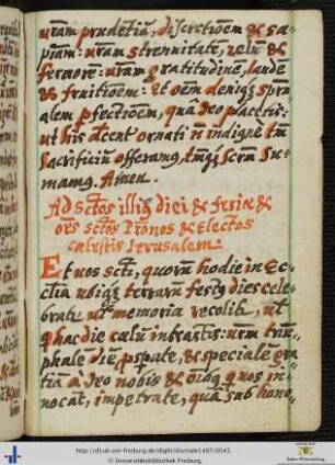 [18r-19v] Ad sanctos illius diei et feriæ et omnes sanctos Patronos et Electos cælestis Ierusalem