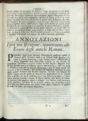 Annotazioni sopra una Iscrzione, appartenente allo Erario degli antichi Romani.