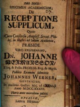 Specimen acad. de receptione supplicum