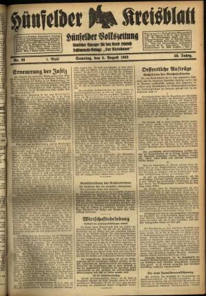 Erste Ausgabe vom Samstag, den 05. August 1933.