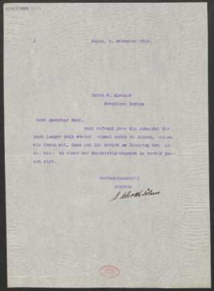 Brief an Wilhelm Aletter : 05.11.1912