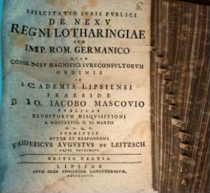 Exercitatio iur. publ. de nexu regni Lotharingiae cum imperio Romano-Germanico