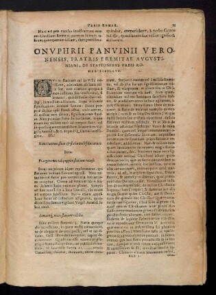 Onuphrii Panvinii Veronensis ... De Stationibus Urbis Romae Libellus.