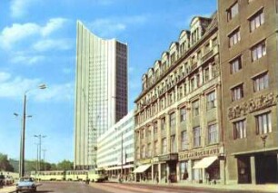 Messestadt Leipzig: Goethestraße mit Blick zum Hochhaus der Karl-Marx-Universität