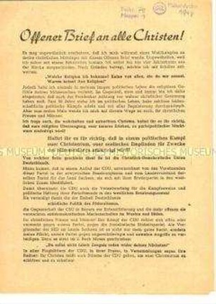 Propagandaschrift der SED zu den Gemeindewahlen 1946 mit einem offenen Brief von Otto Buchwitz an die christliche Bevölkerung