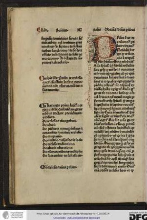 Incipit liber primus de ecclesia et ecclesiasticis locis et ornamentis et de consecrationibus et sacramentis.