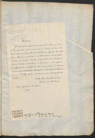 Briefliche Anfrage zur Hs. vom 26. August 1901, frz.