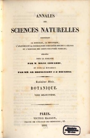 Annales des sciences naturelles. Botanique. 18, 18. 1852