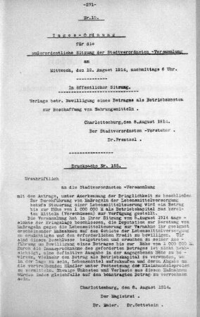 Tages-Ordnung (185.), 12. August 1914