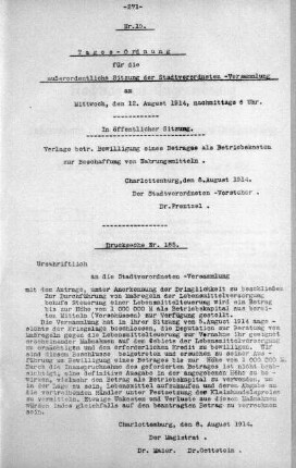 Tages-Ordnung (185.), 12. August 1914