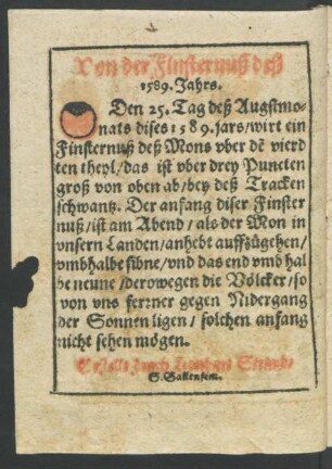 Von der Finsternuß deß 1589. Jahrs.