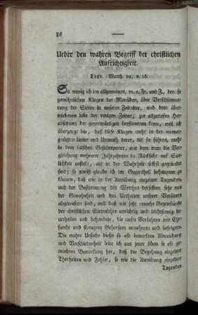 Ueber den wahren Begriff der christlichen Aufrichtigkeit.