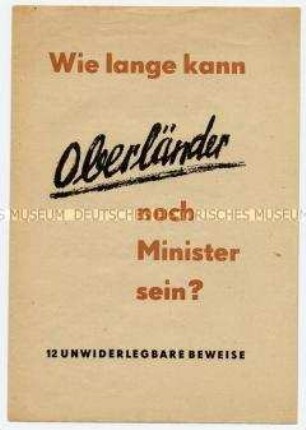Propagandaschrift aus der DDR zur NS-Vergangenheit des westdeutschen Ministers Oberländer