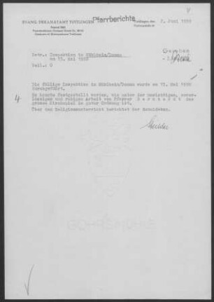Mühlheim/Donau: Inspektionsbericht 1958
