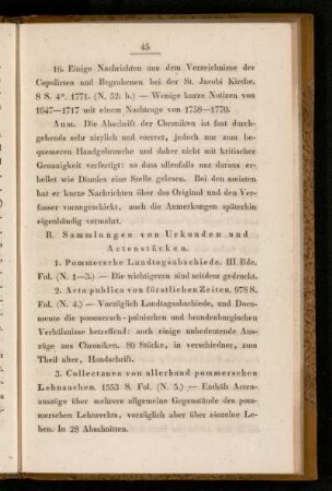 B. Sammlungen von Urkunden und Actenstücken