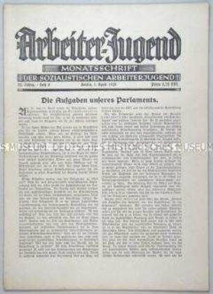 Monatszeitschrift der SAJ "Arbeiter-Jugend" u.a. zum Parlamentarismus