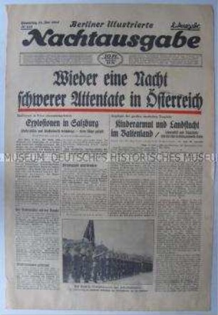 Titelblatt der Abendzeitung "Berliner illustrierte Nachtausgabe" u.a. zu den Unruhen in Österreich