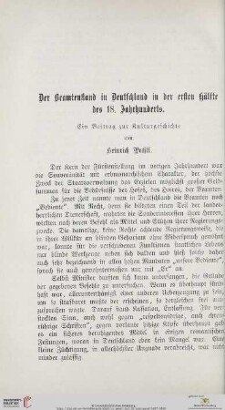 Der Beamtenstand in Deutschland in der ersten Hälfte des 18. Jahrhunderts : ein Beitrag zur Kulturgeschichte