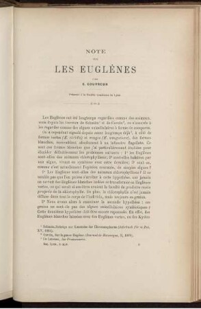 Note Sur Les Euglènes