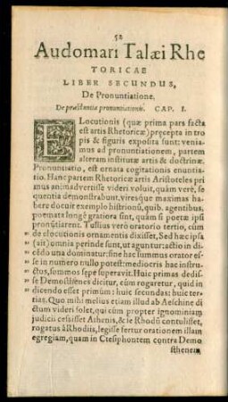 Audomari Talaei Rhetoricae Liber Secundus, De Pronuntiatione.
