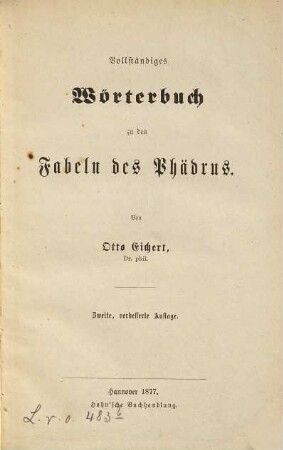 Vollständiges Wörterbuch zu den Fabeln des Phädrus