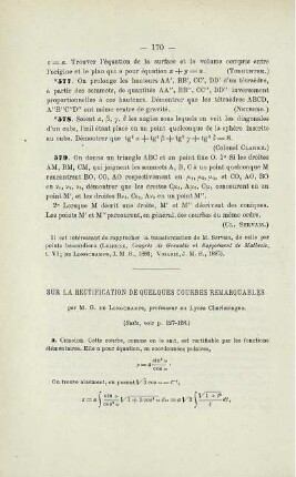 SUR LA RECTIFICATION DE QUELQUES COURBES REMARQUABLES.
