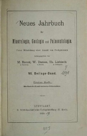 Neues Jahrbuch für Mineralogie, Geologie und Paläontologie. Beilagebände, 7. 1891