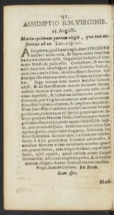 Assumptio B.M. Virginis. 15. Augusti