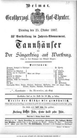 Tannhäuser oder Der Sängerkrieg auf Wartburg