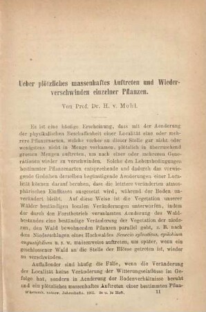 Ueber plötzliches massenhaftes Auftreten und Wiederverschwinden einzelner Pflanzen