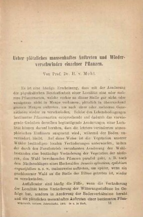 Ueber plötzliches massenhaftes Auftreten und Wiederverschwinden einzelner Pflanzen