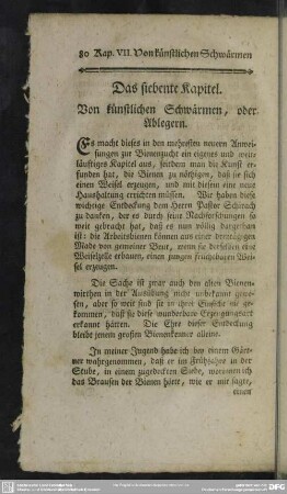 Das siebente Kapitel. Von künstlichen Schwärmen, oder Ablegern