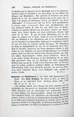 296-297 [Rezension] Rauschen, Gerhard, Eucharistie und Buss-Sakrament in den ersten sechs Jahrhunderten der Kirche